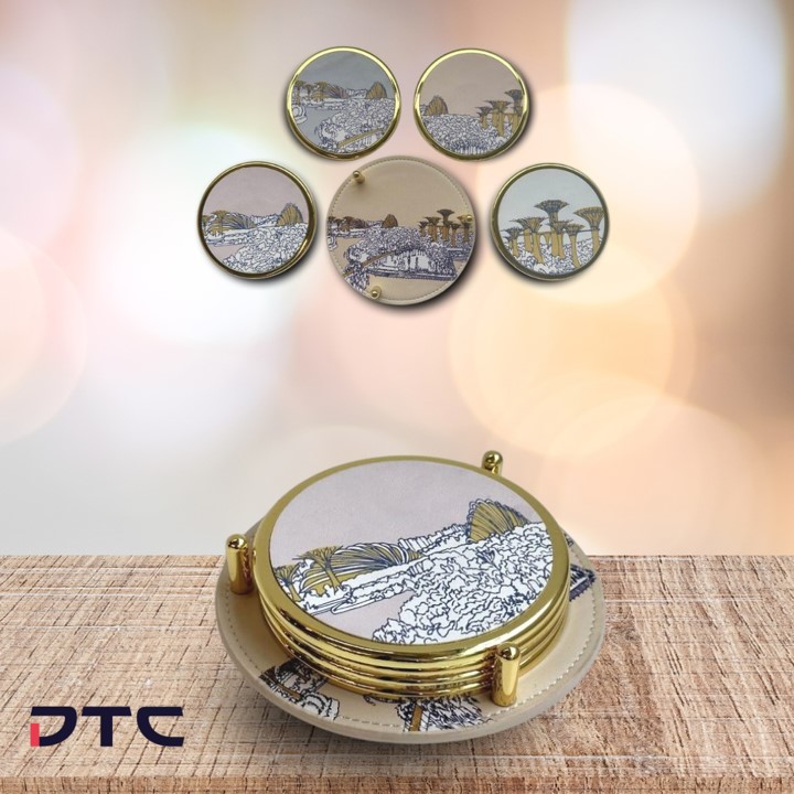 premium coaster set w holder - gardens by the bay design