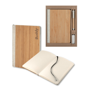 3 Piece Gift Sets - A5 Bamboo & Cotton Notebook + Pen + USB Drive Gift Set