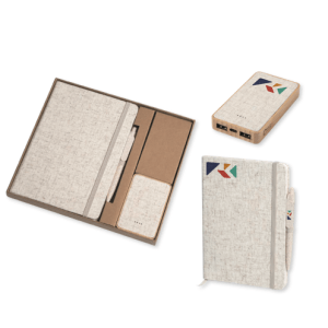 3 Piece Gift Sets - A5 Cotton and Linen Colorful Rope Pen + Power Bank