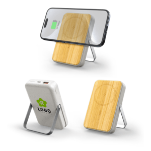 Bamboo Magnetic Wireless Power Bank with Phone Stand