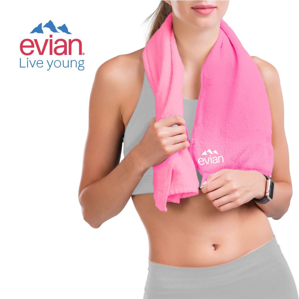 Evian promotional gift - regional fulfilment - model with Evian towel