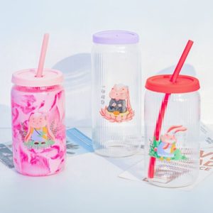 Glass Cup with Straw