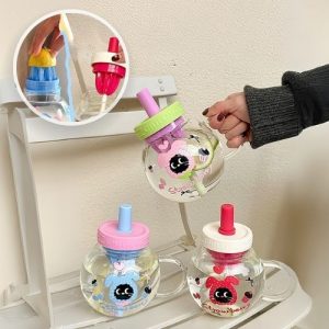 Round Shape Glass Tumbler with Straw