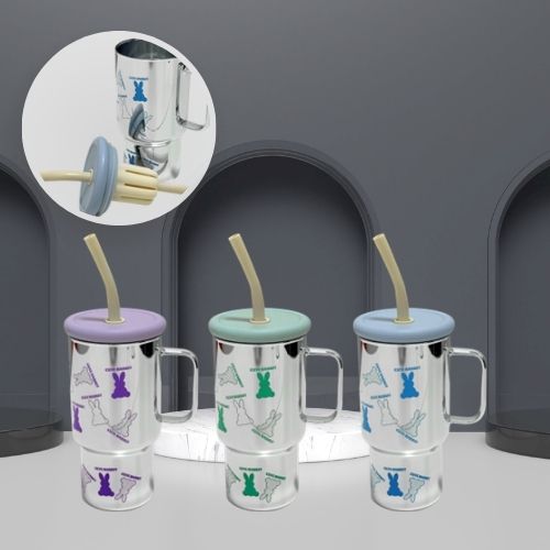 Silver Coating Glass Tumbler with Straw