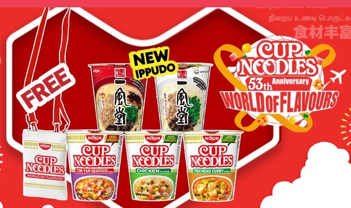 Sling bag designed to look like Nissin Cup Noodles, used as a promotional GWP item in Singapore