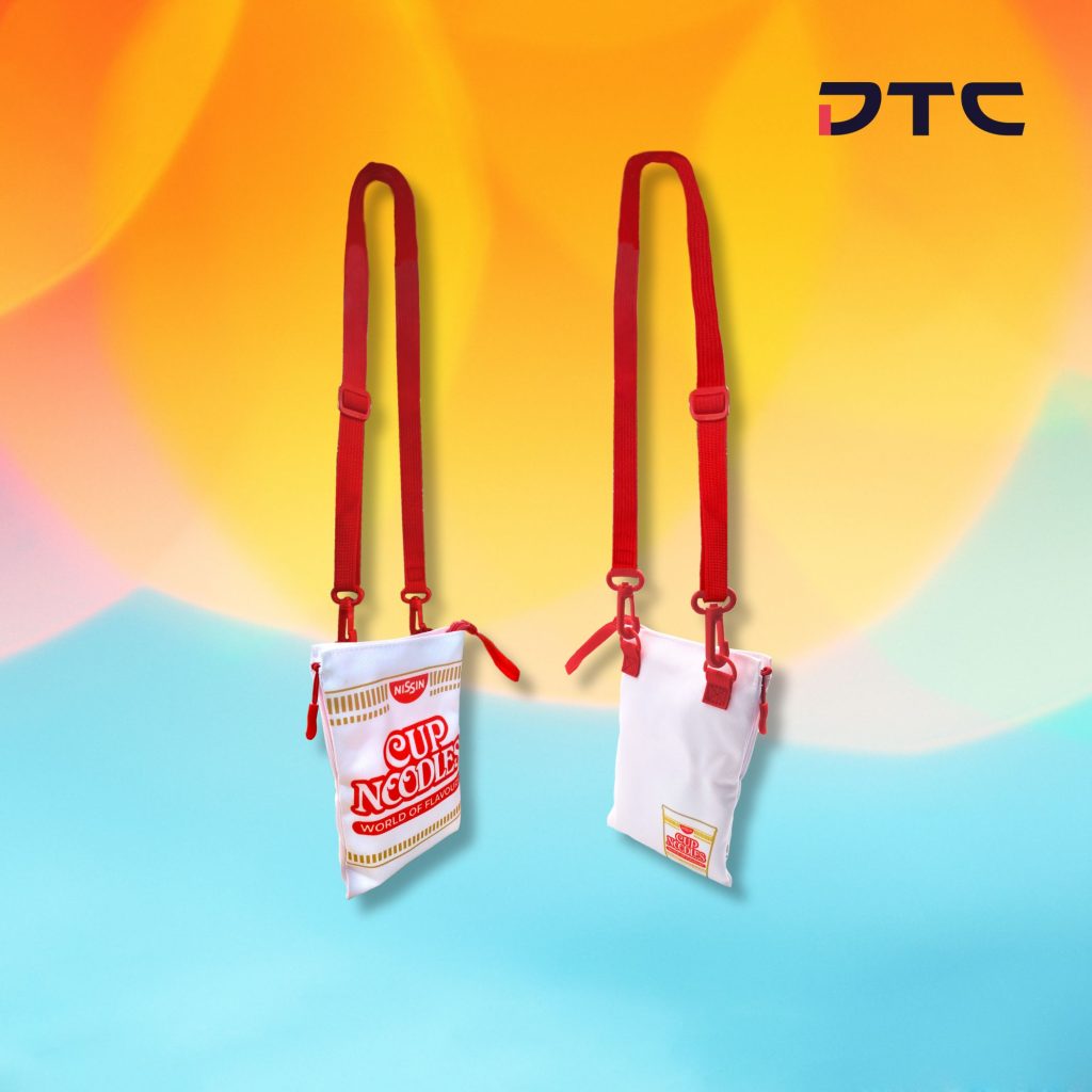 Sling bag designed to look like Nissin Cup Noodles, used as a promotional GWP item in Singapore