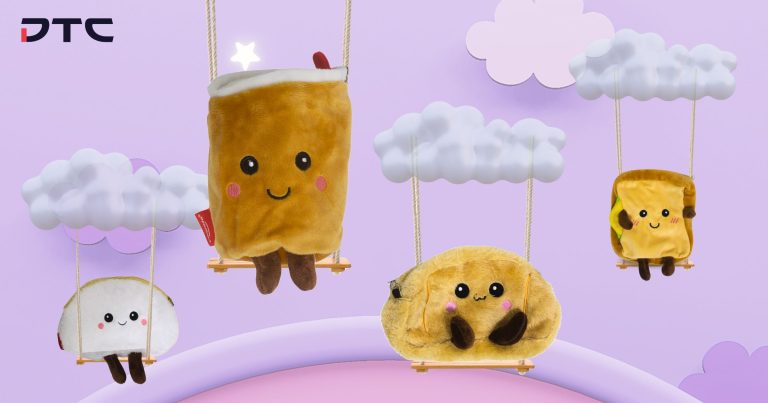 Colgate custom plush gift with purchase – designed by DTC World with local snack-inspired characters: pao, croissant, bread loaf, and milk tea