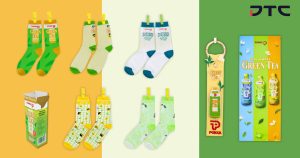 Custom POKKA blind box socks, branded bag strap at House of Green Tea pop-up by DTC World