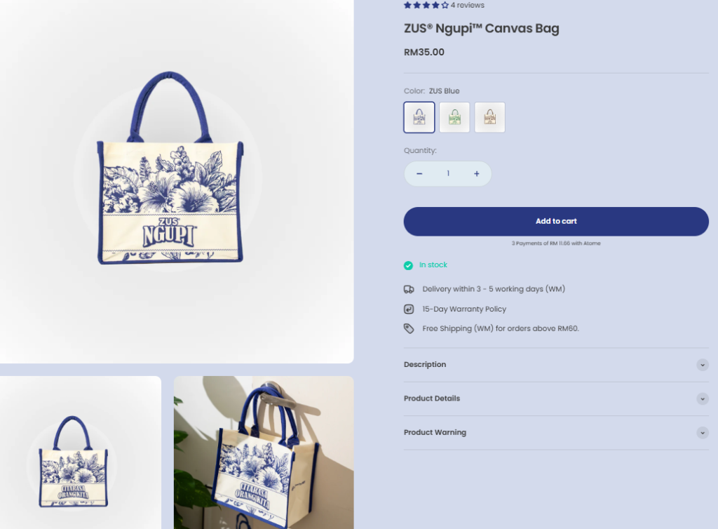 Sold as brand merchandise on Zus Coffee online shop