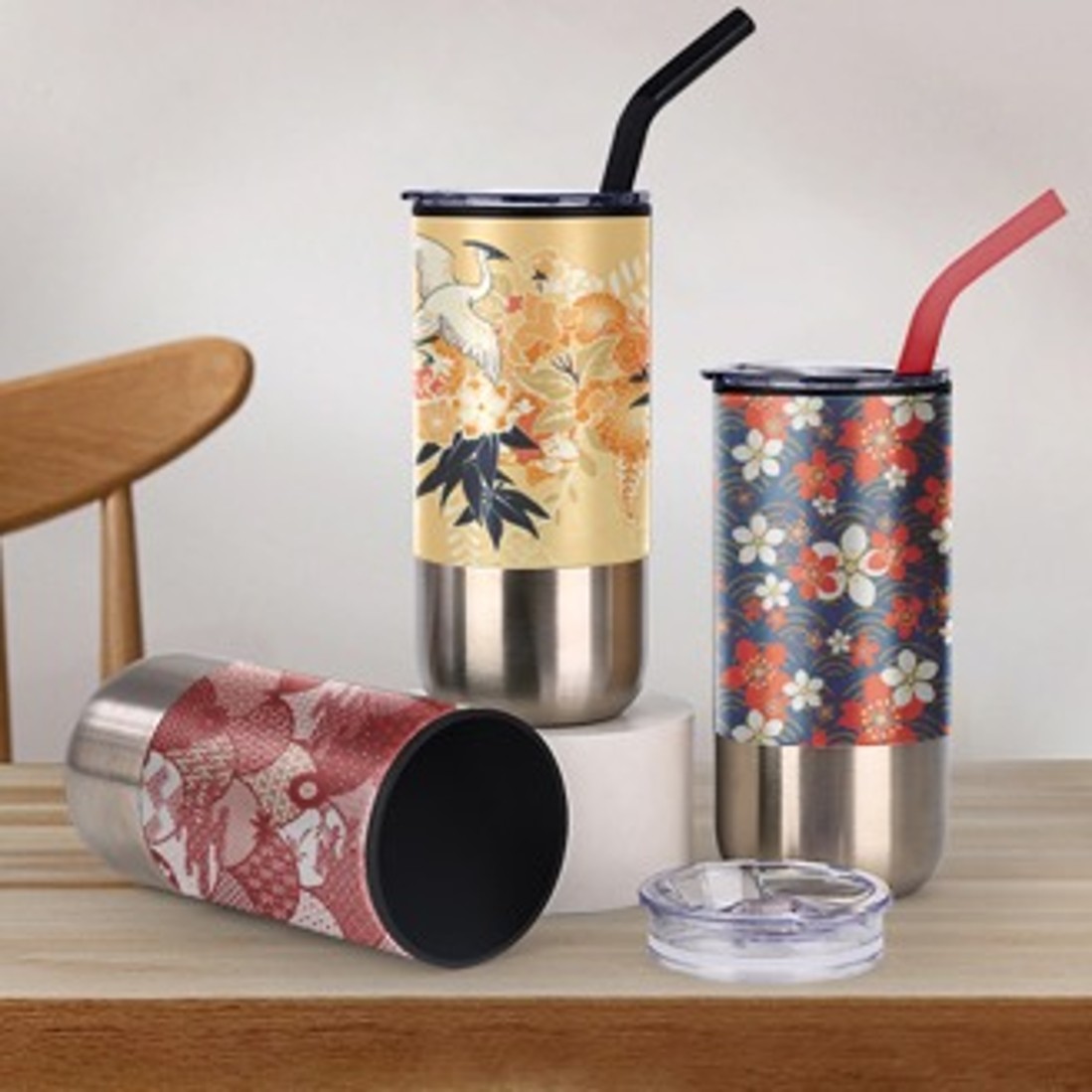 Stainless Steel Tumbler With Straw; with CNY festive designs