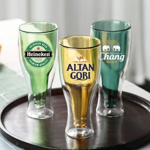 Double Wall Beer Bottle Shaped Glass Mug